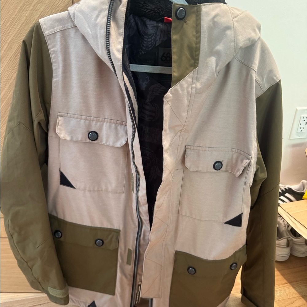 686 Tan and Army green Hooded Snowboard Jacket